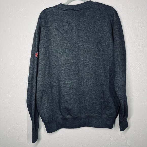 KK Apparel Embroidered London England Union Jack Gray Crew Neck Sweatshirt - Picture 3 of 8